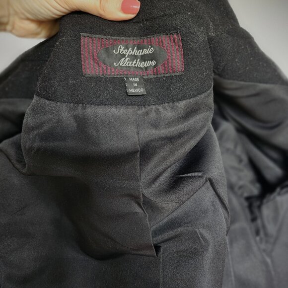 STEPHANIE MATHEWS Black Wool Women's Coat, Size S - Picture 11 of 12